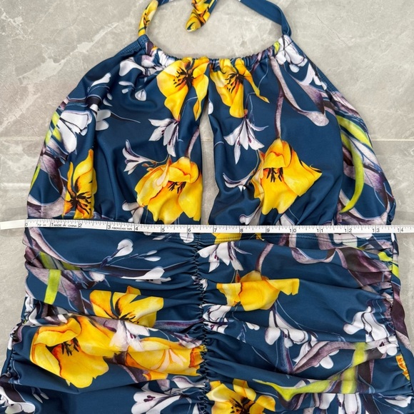 Women's APPIE Floral Ruched Tummy Control One Piece V-Neck Keyhole Swimsuit XL - Picture 12 of 16